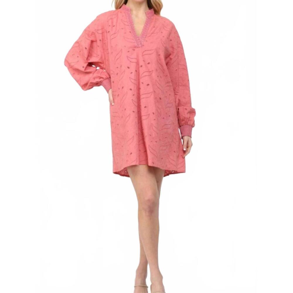 NEW FATE BY LFD eyelet v-neck mini dress in dusty coral